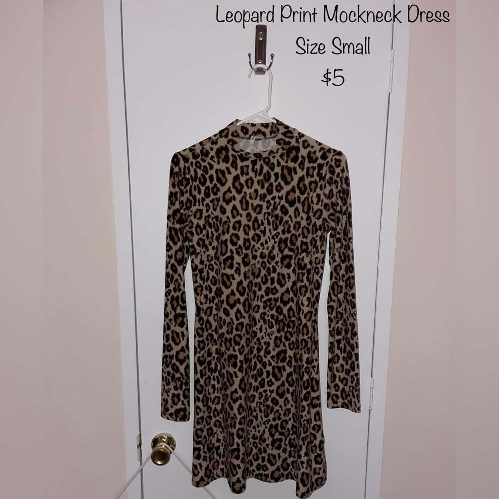 Leopard Print Mock Neck Dresd